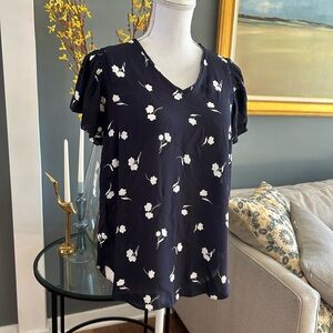 Ann Taylor Navy Floral Top~Size Small